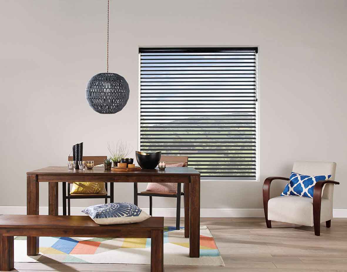 Knightsbridge Licorice Visage Blind in open position