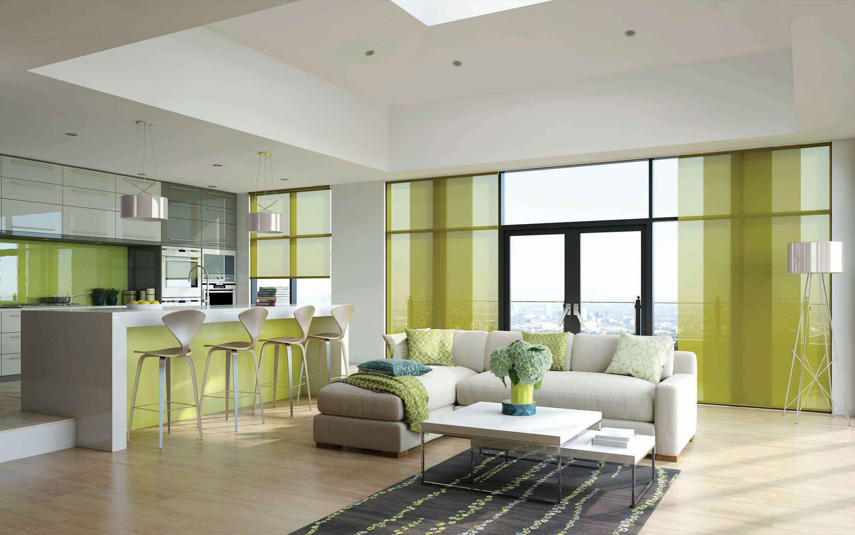Designer Fabric Sheer Golden Green Sliding Panel Blind